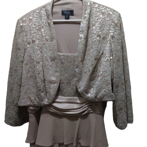 Dress Barn Collections Formal Halter Beaded Dress with Matching Jacket Plus 20 - Picture 2 of 16